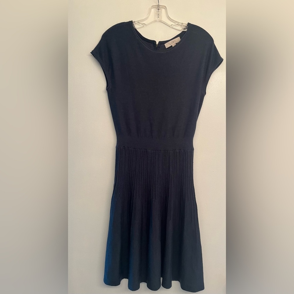 LOFT Pleated Wool Blend Fit & Flare Style Sweater Dress, Size Small